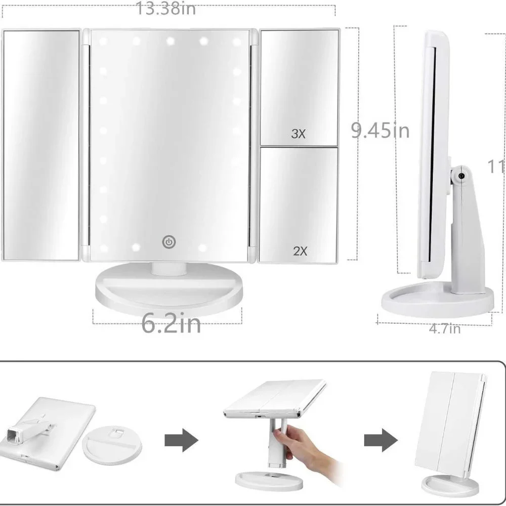 LED Lights Make Up Table Mirror 180 Degrees For Women's - White